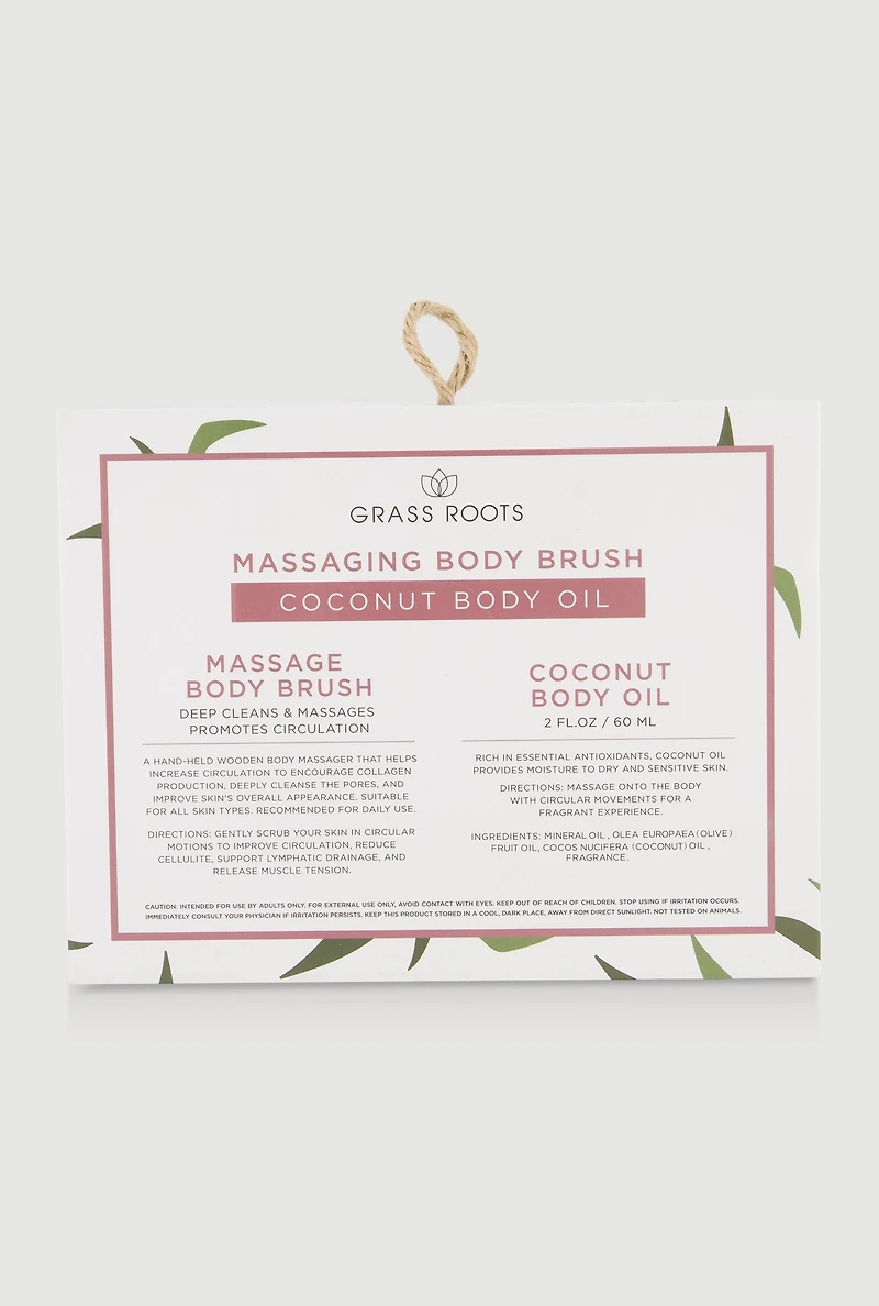 Massaging Body Brush and Coconut Body Oil