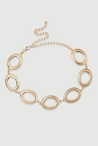 Womens Plus Size Metallic Hammered Oval Link Chain Belt, Gold, Size 1X