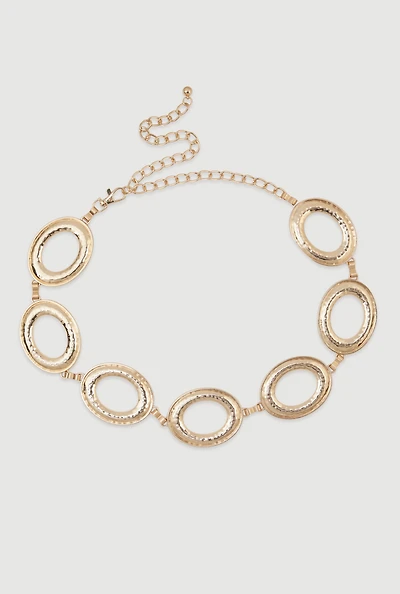 Womens Plus Size Metallic Hammered Oval Link Chain Belt, Gold, Size 3X