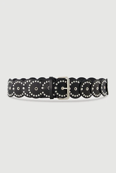Womens Roller Buckle Faux Leather Moroccan Belt, Black, Size M-L