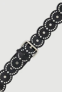 Womens Roller Buckle Faux Leather Moroccan Belt, Black, Size M-L