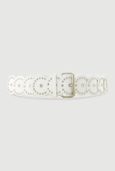 Womens Roller Buckle Faux Leather Moroccan Belt, White, Size S-M