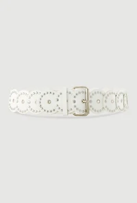 Womens Roller Buckle Faux Leather Moroccan Belt, White, Size S-M