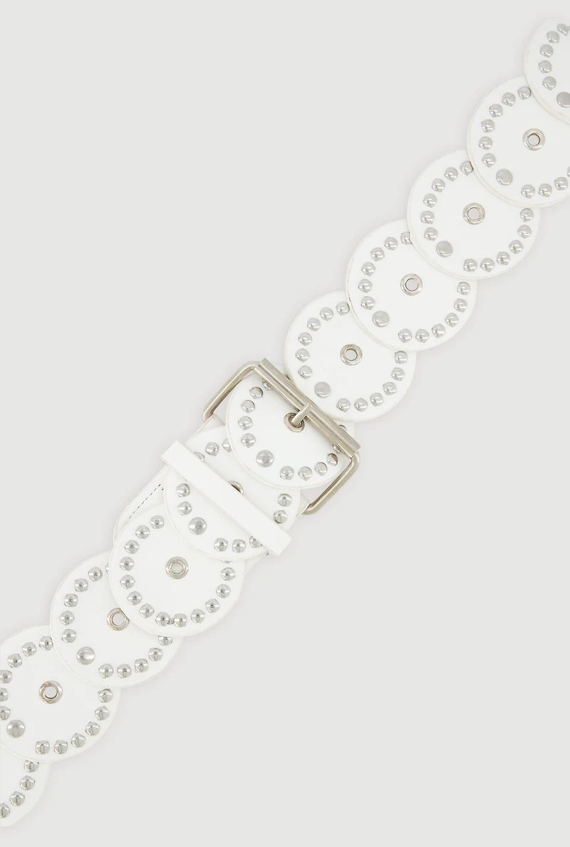 Womens Roller Buckle Faux Leather Moroccan Belt, White, Size S-M