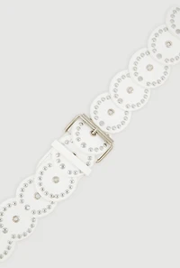 Womens Roller Buckle Faux Leather Moroccan Belt, White, Size S-M