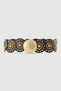 Womens Faux Leather Metallic Moroccan Belt, Black, Size S-M