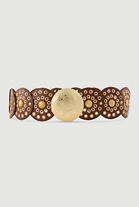 Womens Faux Leather Metallic Moroccan Belt, Brown, Size M-L