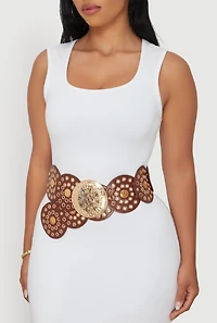 Womens Faux Leather Metallic Moroccan Belt, Brown, Size M-L