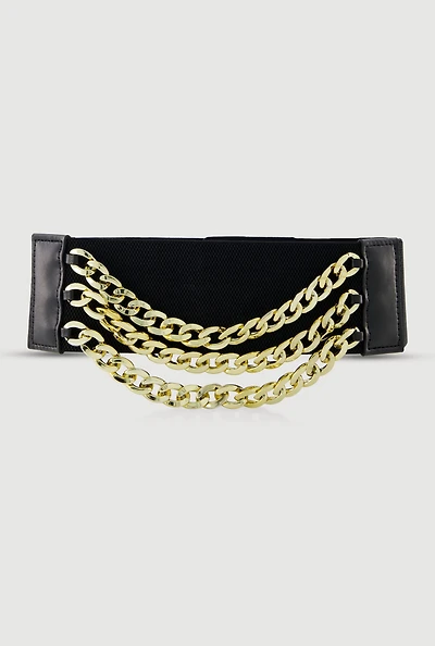 Womens Metallic Layered Chain Detail Belt, Black, Size M-L