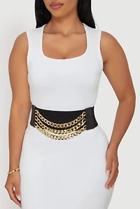 Womens Metallic Layered Chain Detail Belt, Black, Size S-M