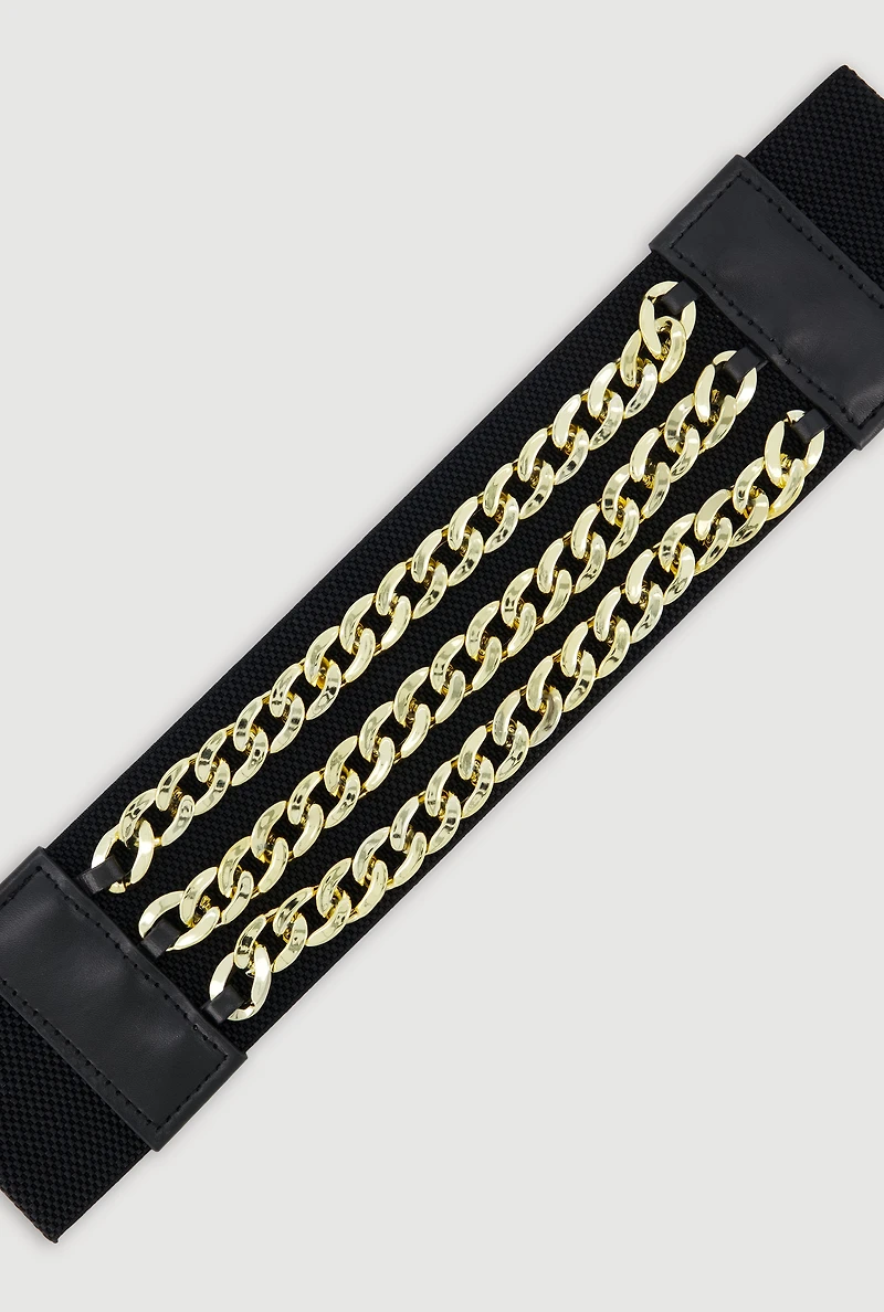 Womens Metallic Layered Chain Detail Belt, Black, Size S-M