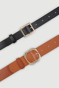 Womens Assorted Metallic Buckle Faux Leather Belts 2 Pack, Multi, Size S