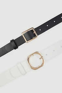 Womens Assorted Metallic Buckle Faux Leather Belts 2 Pack, Multi,