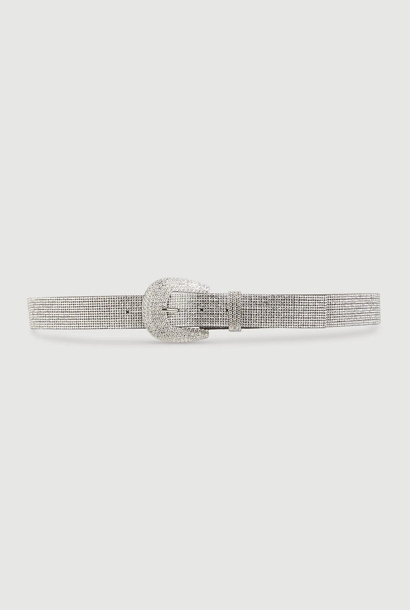 Womens Plus Size Sparkling Rhinestone Belt, Silver, Size 1X