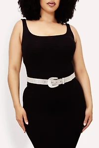 Womens Plus Size Sparkling Rhinestone Belt, Silver, Size 1X