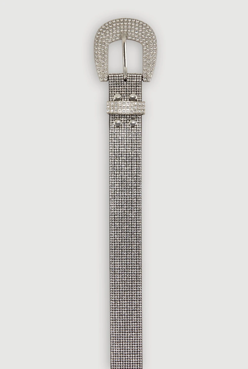 Womens Plus Size Sparkling Rhinestone Belt, Silver, Size 1X