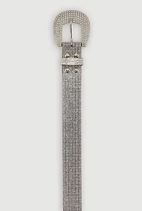 Womens Plus Size Sparkling Rhinestone Belt, Silver, Size 1X