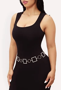 Womens Metallic Rhinestone Multi Shape Chain Belt, Silver, Size S-M