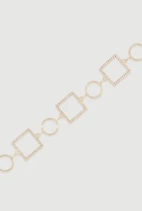 Womens Metallic Rhinestone Multi Shape Chain Belt, Gold,