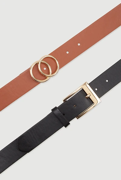 Womens Plus Size Metallic Buckle Faux Leather Belts 2 Pack, Multi, Size 3X