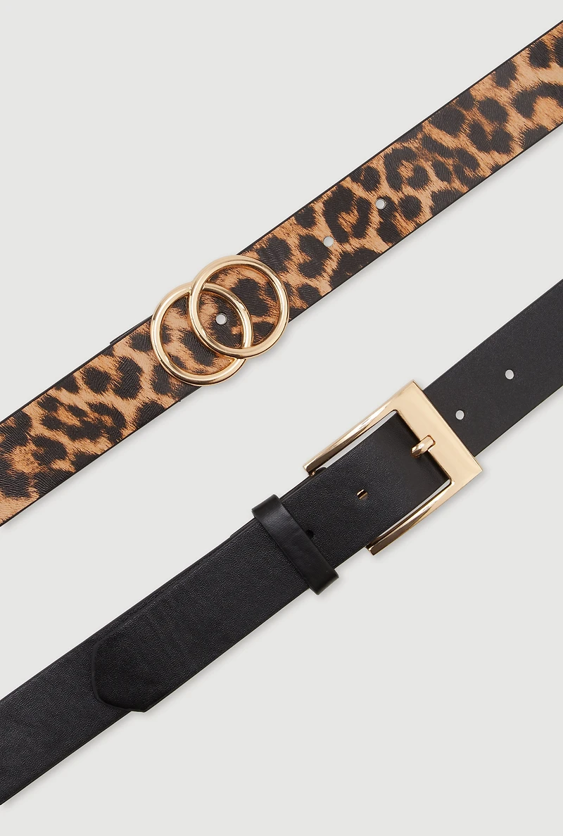 Plus Metallic Buckle Faux Leather Belts 2 Pack