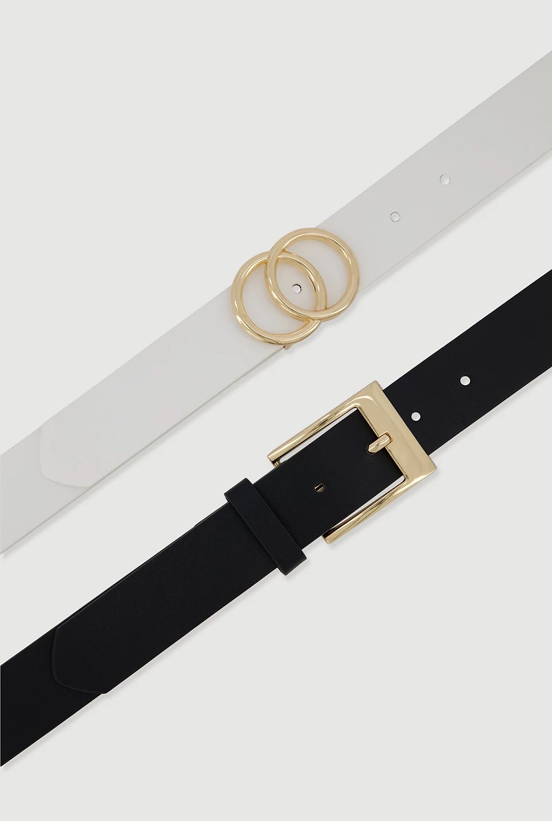 Womens Metallic Buckle Faux Leather Belts 2 Pack, Multi, Size M