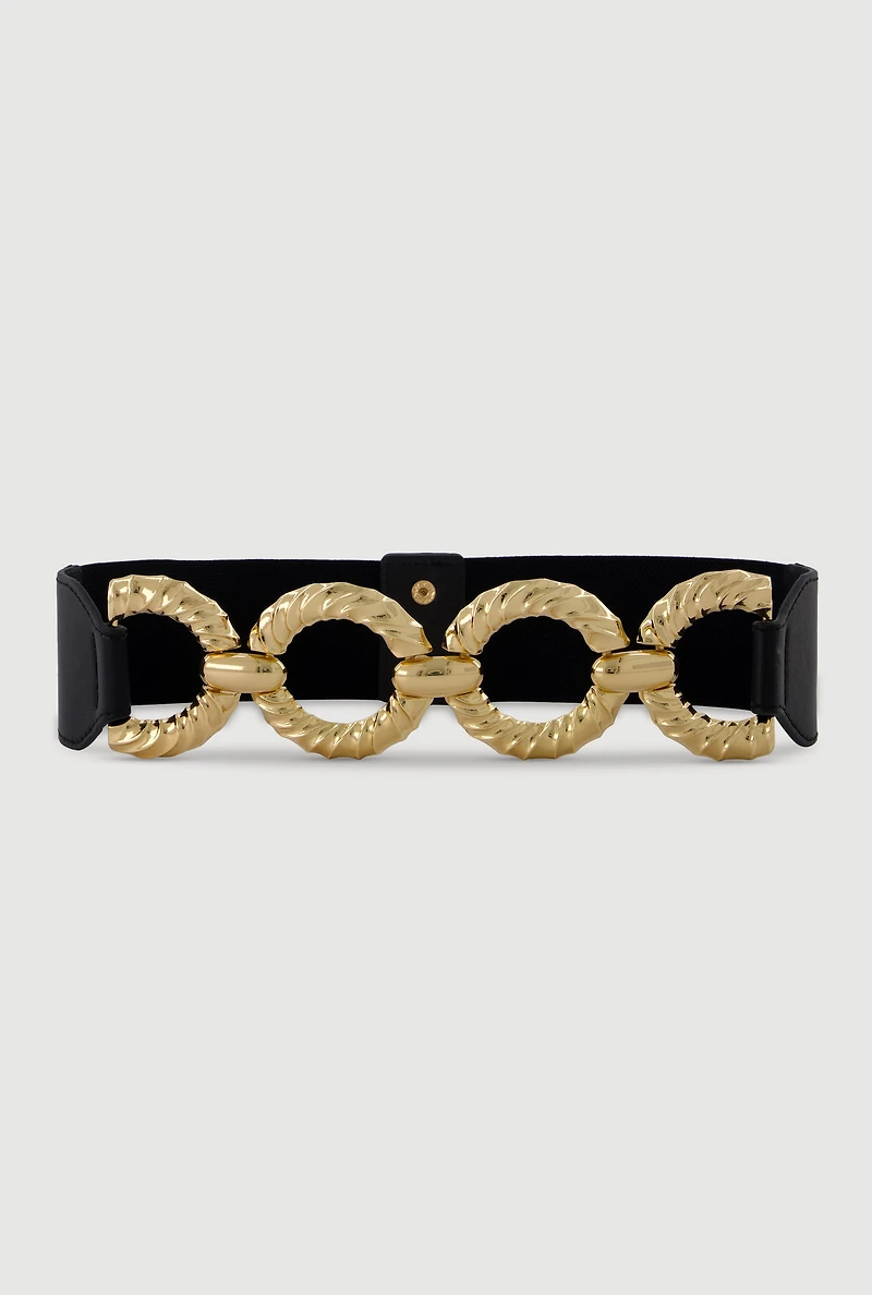 Womens Metallic O Ring Stretch Belt, Black, Size M-L