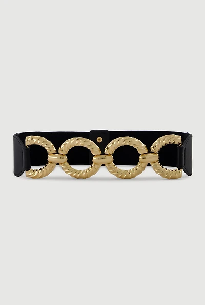 Womens Metallic O Ring Stretch Belt, Black, Size M-L