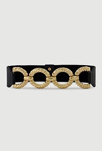 Womens Metallic O Ring Stretch Belt, Black, Size S-M