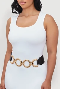 Womens Metallic O Ring Stretch Belt, Black, Size M-L