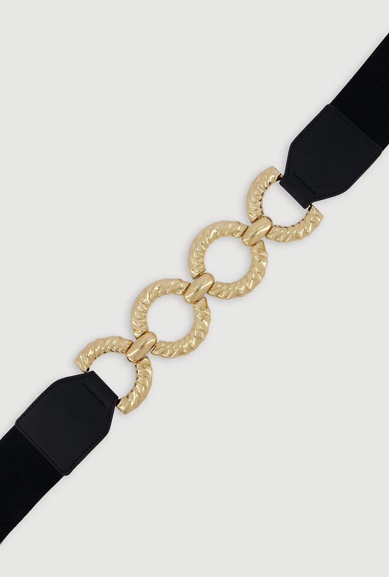 Womens Metallic O Ring Stretch Belt, Black, Size S-M