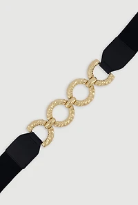 Womens Metallic O Ring Stretch Belt, Black, Size S-M