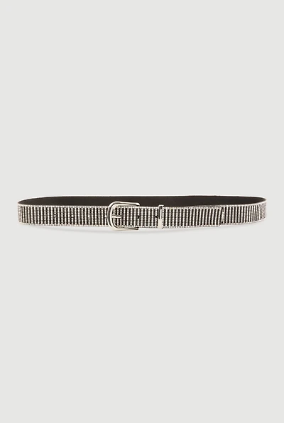Womens Striped Rhinestone Studded Belt, Multi, Size M-L
