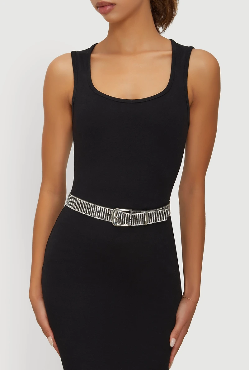 Womens Striped Rhinestone Studded Belt, Multi, Size M-L