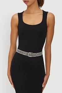 Womens Striped Rhinestone Studded Belt, Multi, Size M-L