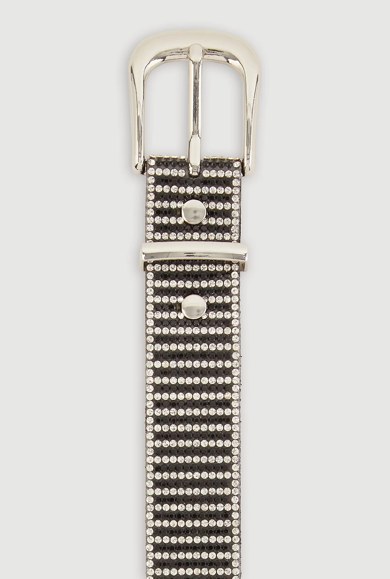 Womens Striped Rhinestone Studded Belt, Multi, Size M-L