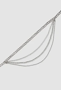 Womens Metallic Layered Chain Belt, Silver, Size S-M