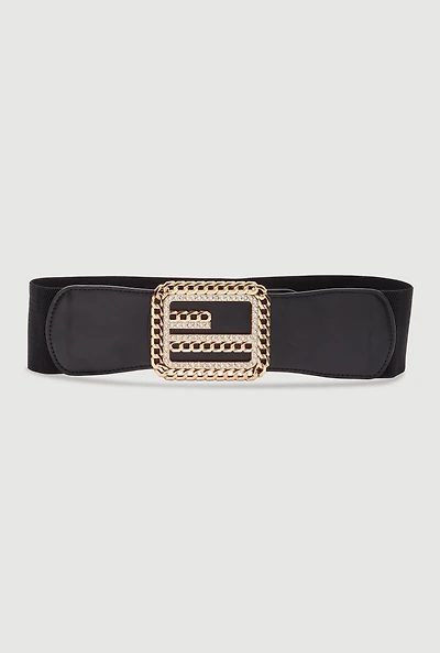 Womens Rhinestone Detail Chain Buckled Belt, Black, Size 3X