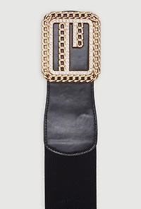 Womens Rhinestone Detail Chain Buckled Belt, Black, Size 3X