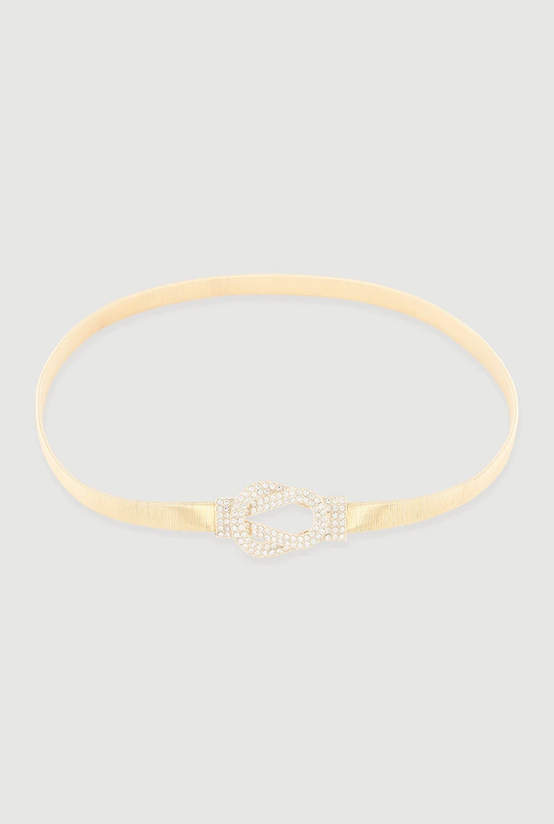 Metallic Stretch Belt with Rhinestone Buckle