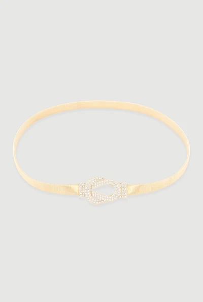 Metallic Stretch Belt with Rhinestone Buckle