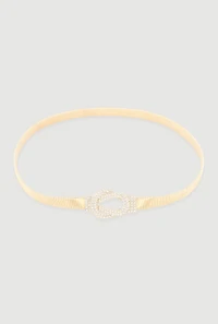 Metallic Stretch Belt with Rhinestone Buckle