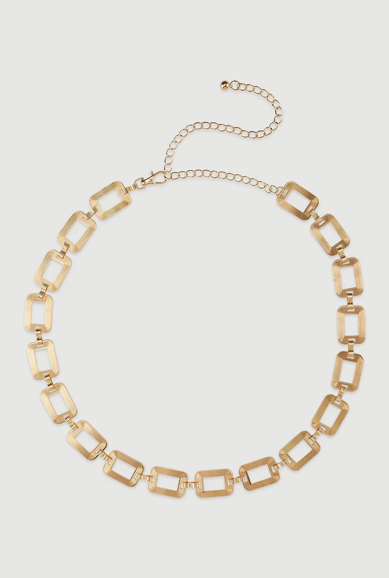 Womens Plus Size Square Link Metallic Chain Belt, Gold, Size 2X