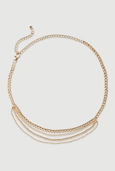 Womens Plus Metallic Layered Chain Belt, Gold,