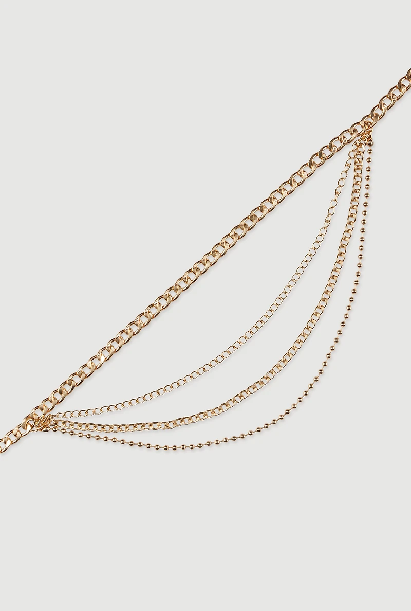 Womens Plus Size Metallic Layered Chain Belt, Gold, Size 1X