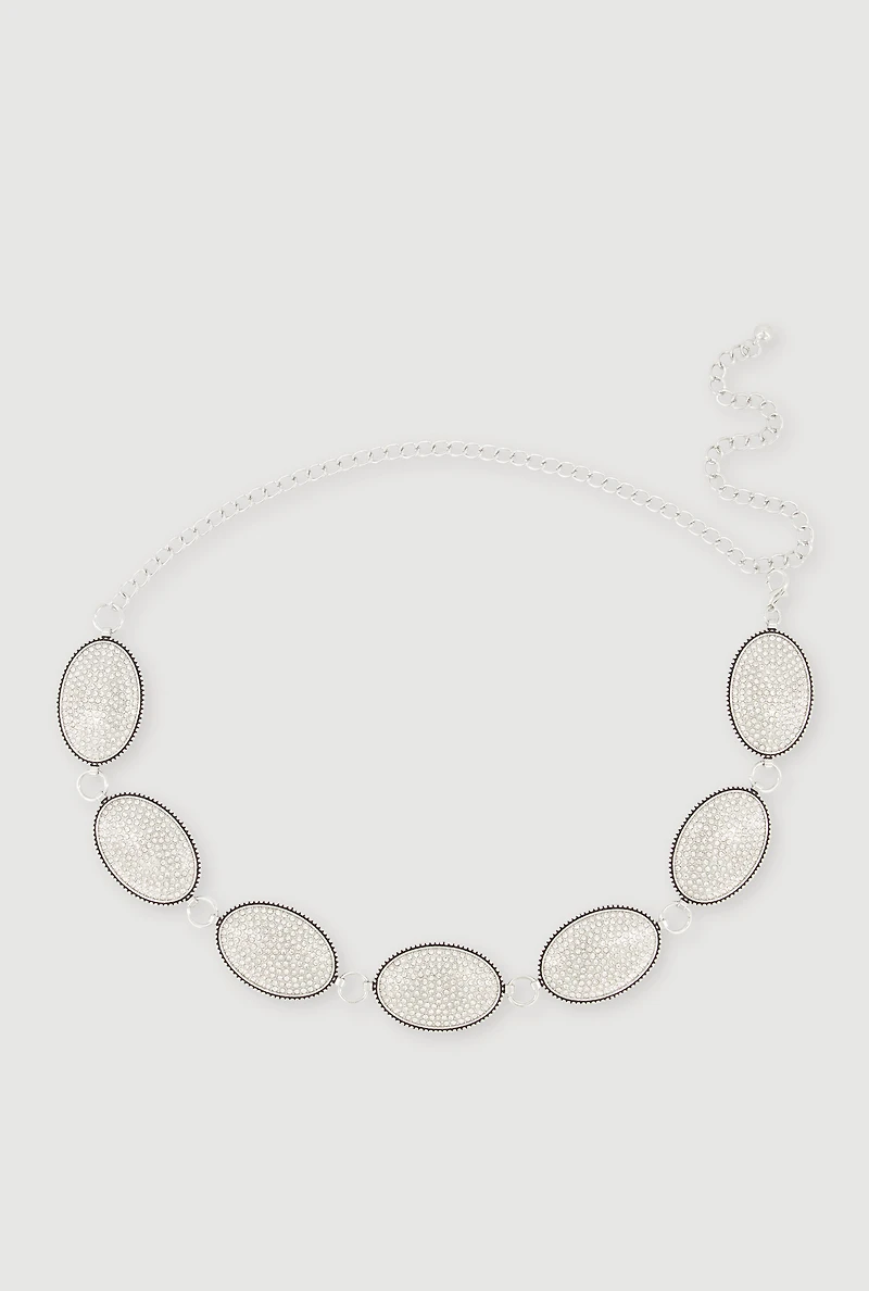 Plus Rhinestone Oval Link Chain Belt