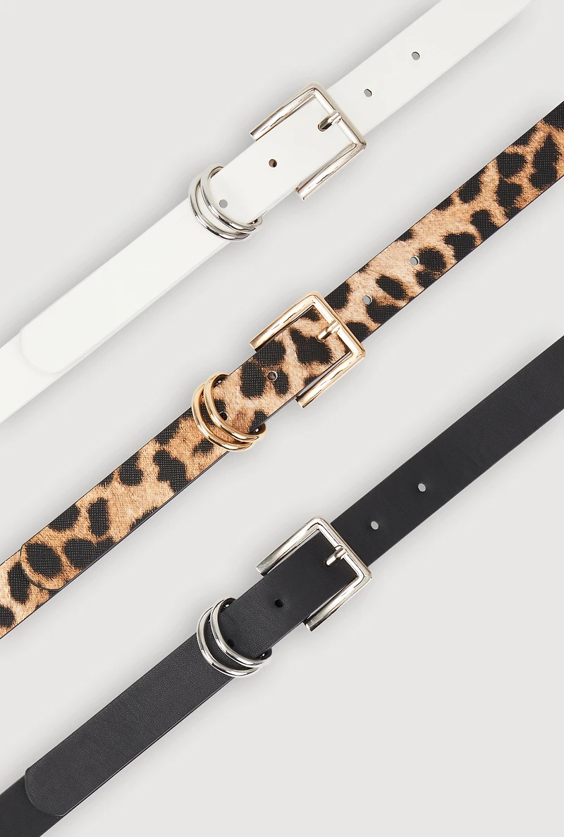 Stylish Faux Leather Buckle Belts 3 Pack Set
