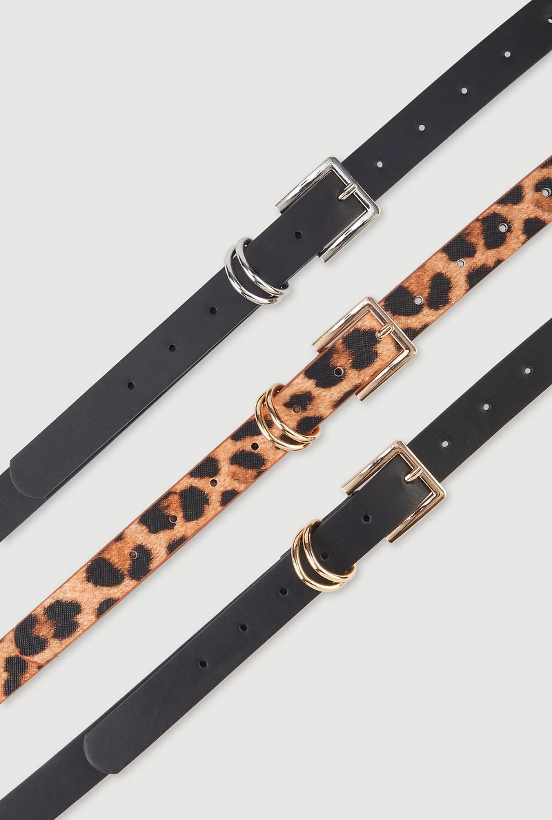 Stylish Faux Leather Buckle Belts 3 Pack Set