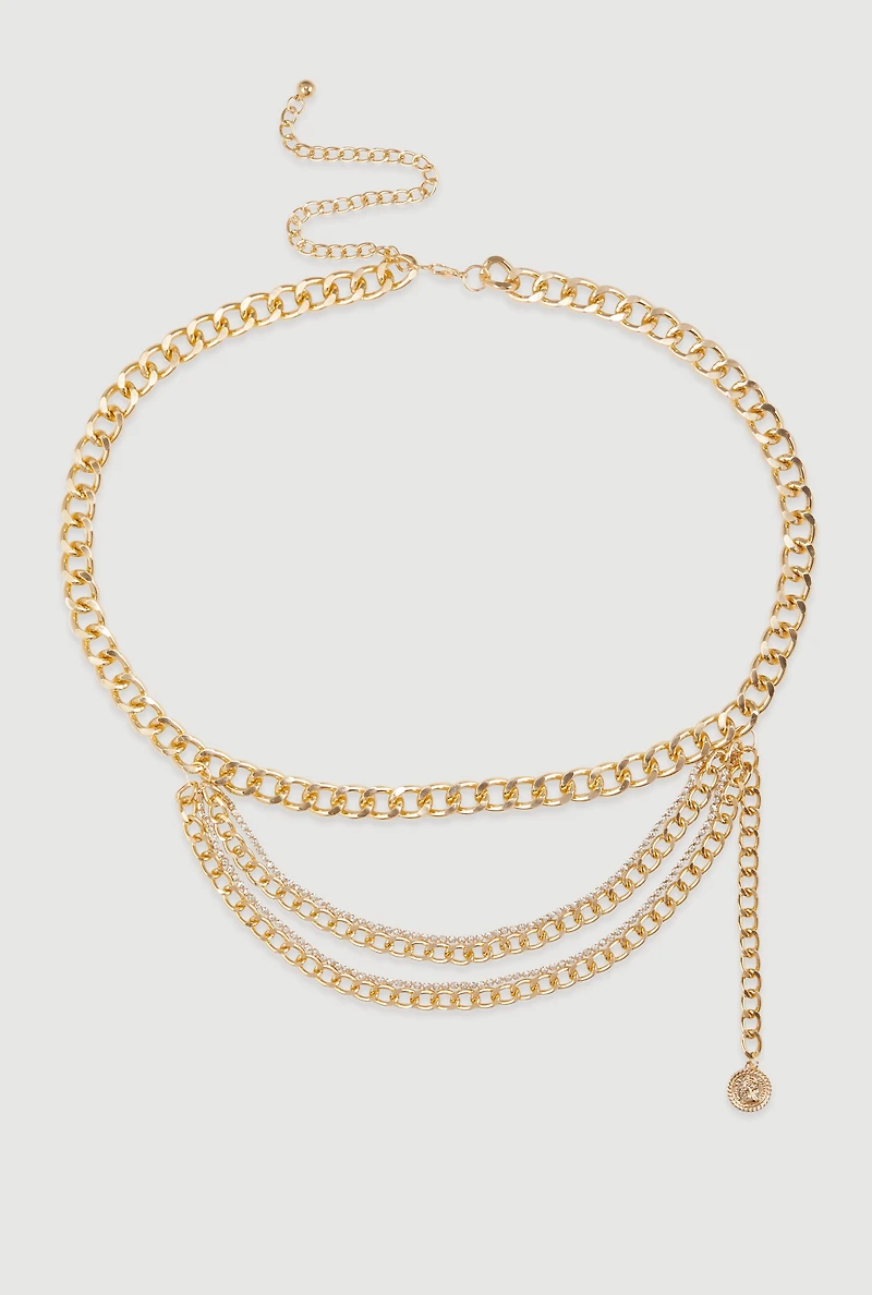 Womens Plus Size Stylish Metallic Chain Belt, Gold