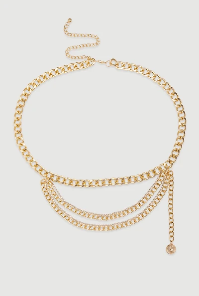 Womens Plus Size Stylish Metallic Chain Belt, Gold